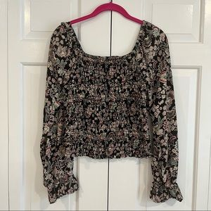 Juniper blue cropped smocked top